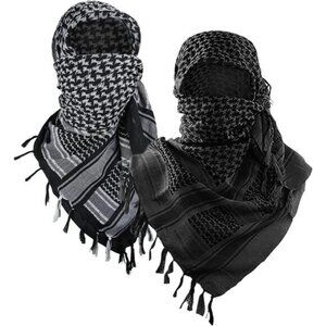 ⚡Men Black and Black-White 100% Cotton Military Shemagh Desert Scarf Wrap